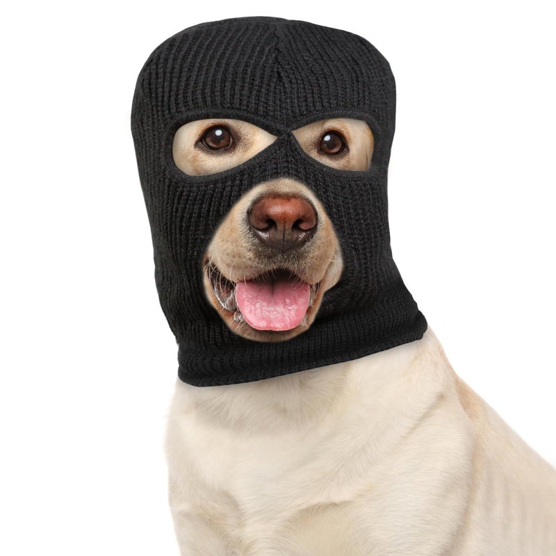 HOWWFALY Dog Halloween Christmas Costume Ear Muffs Noise Protection Knitted Dogs Ears Warm Hats Dog Robbers & Thieves Mask Funny Pet Cosplay for Medium Large Pets(Black Mask) - Image 1