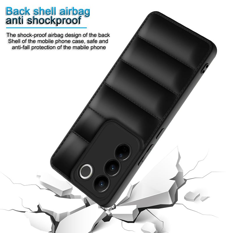 Plus Puffer Case Camera Protection Soft Back Cover for Vivo V27 | V27 Pro 5G - Black - Image 4