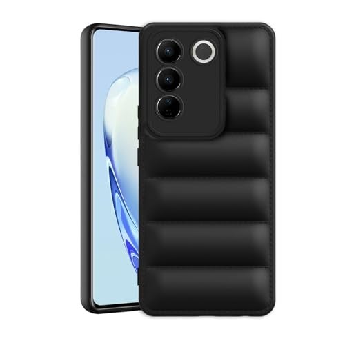 Plus Puffer Case Camera Protection Soft Back Cover for Vivo V27 | V27 Pro 5G - Black - Image 1