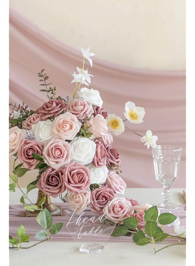 erorex Artificial Flowers 25Pcs Real Looking Foam Fake Roses With Stems For Diy Wedding Bouquets Baby Shower Centerpieces Floral Arrangements Party Tables Home Decorations Shades Of Dusty Rose - Image 2