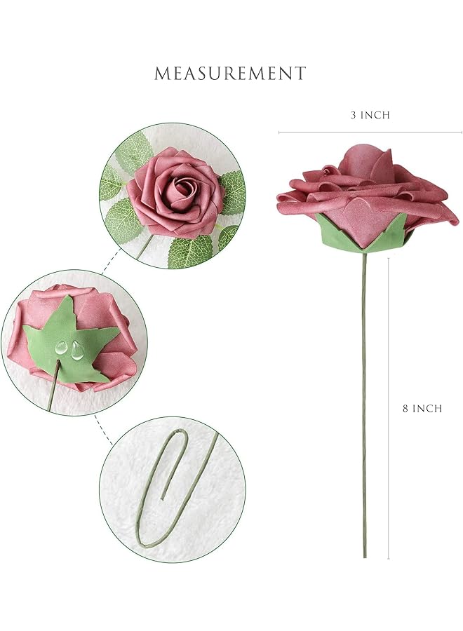 erorex Artificial Flowers 25Pcs Real Looking Foam Fake Roses With Stems For Diy Wedding Bouquets Baby Shower Centerpieces Floral Arrangements Party Tables Home Decorations Shades Of Dusty Rose - Image 4