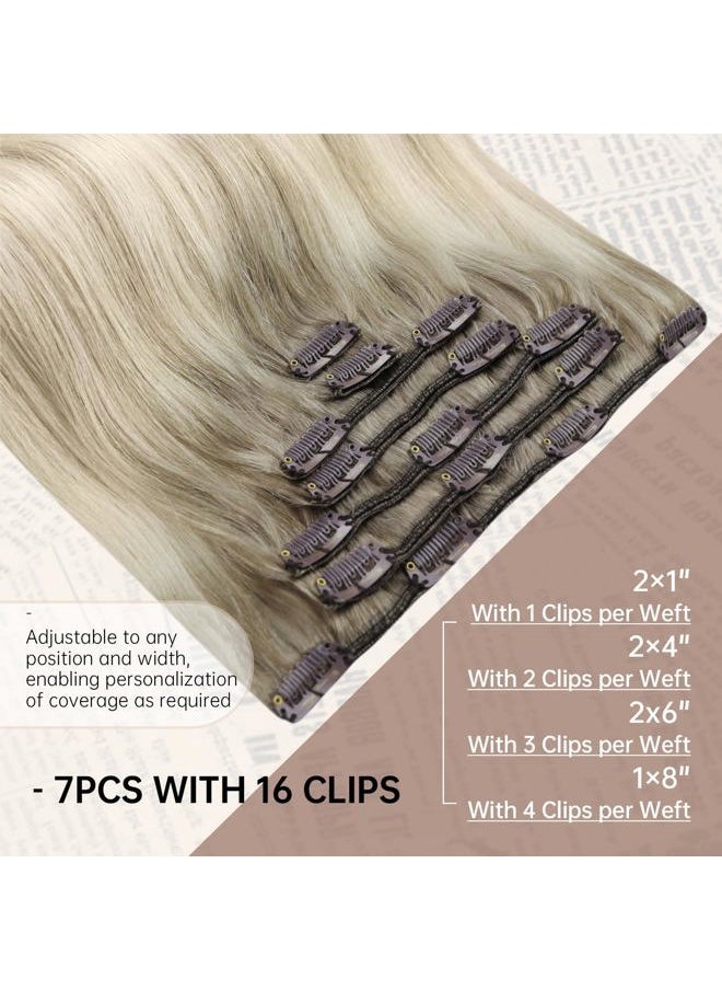 Sunny Hair Clip in Hair Extensions Straight Human Hair Clip in Extensions Remy Clip in Hair Extensions Real Human Hair Extensions Clip ins Ash Blonde Ombre Platinum Blonde Low Highlights 24inch  - Image 3