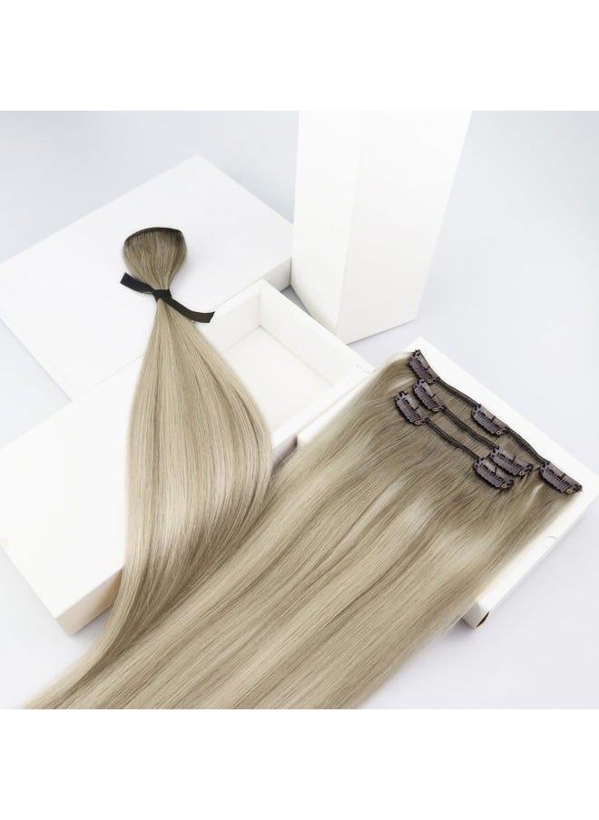 Sunny Hair Clip in Hair Extensions Straight Human Hair Clip in Extensions Remy Clip in Hair Extensions Real Human Hair Extensions Clip ins Ash Blonde Ombre Platinum Blonde Low Highlights 24inch  - Image 5