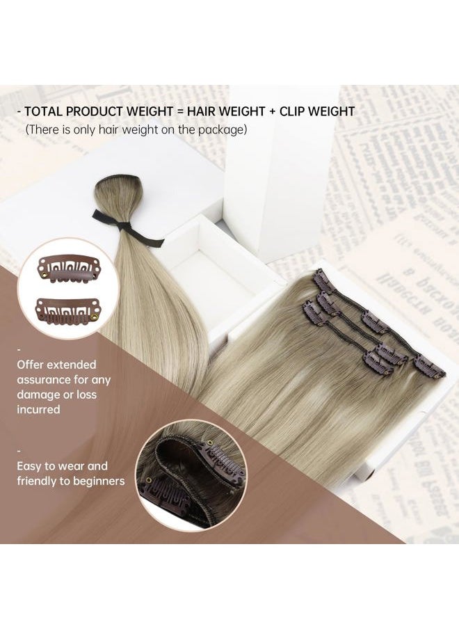 Sunny Hair Clip in Hair Extensions Straight Human Hair Clip in Extensions Remy Clip in Hair Extensions Real Human Hair Extensions Clip ins Ash Blonde Ombre Platinum Blonde Low Highlights 24inch  - Image 2