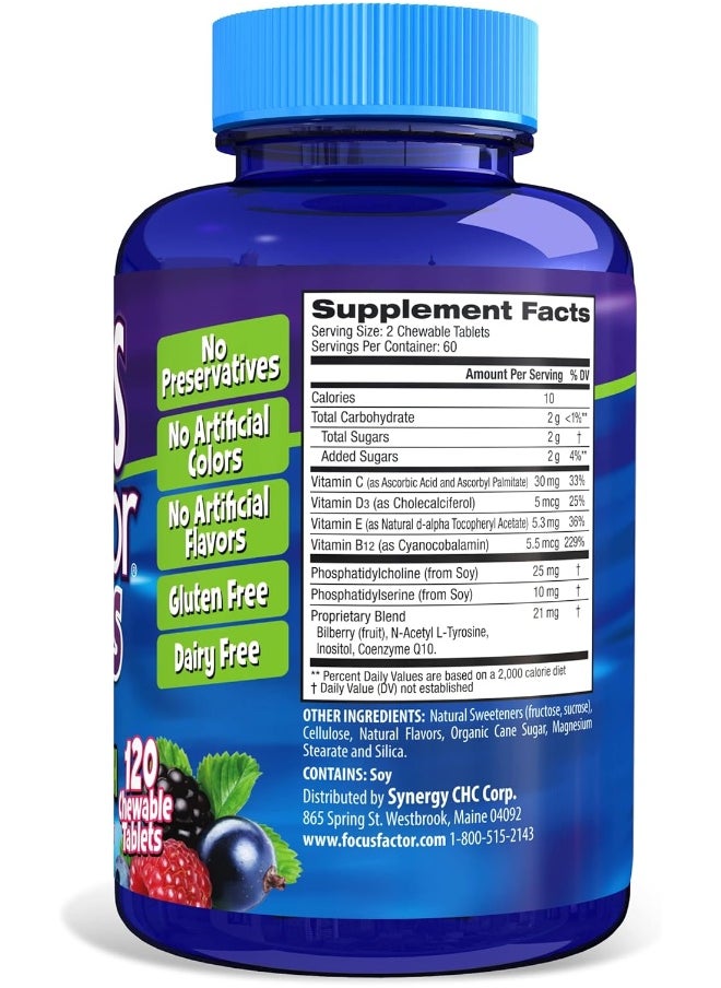 Focus Factor - Kids Extra Strength Daily Chewable For Brain Health Support, 120 Count - Image 1
