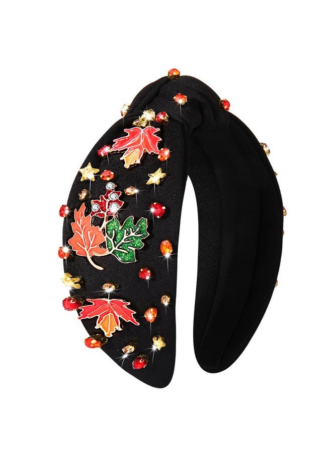 YAHPERN - Thanksgiving Fall Headband For Women Beaded Pumpkin Turkey Maple Leaf Knotted Headband Jeweled Pearl Rhinestone Top Knot Headband Autumn Fall Accessories Outfits Holiday Gifts - Image 1