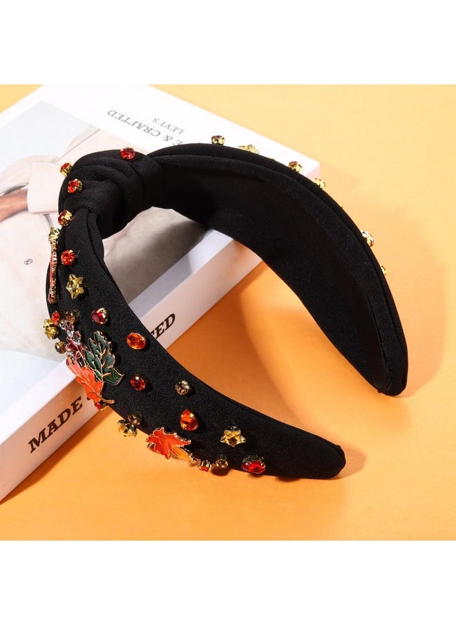 YAHPERN - Thanksgiving Fall Headband For Women Beaded Pumpkin Turkey Maple Leaf Knotted Headband Jeweled Pearl Rhinestone Top Knot Headband Autumn Fall Accessories Outfits Holiday Gifts - Image 1