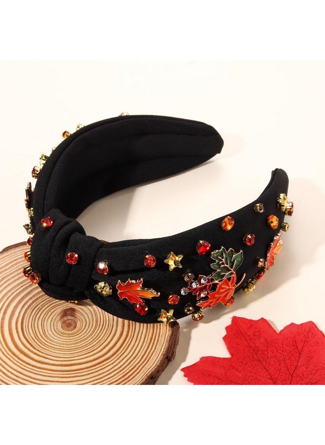 YAHPERN - Thanksgiving Fall Headband For Women Beaded Pumpkin Turkey Maple Leaf Knotted Headband Jeweled Pearl Rhinestone Top Knot Headband Autumn Fall Accessories Outfits Holiday Gifts - Image 1