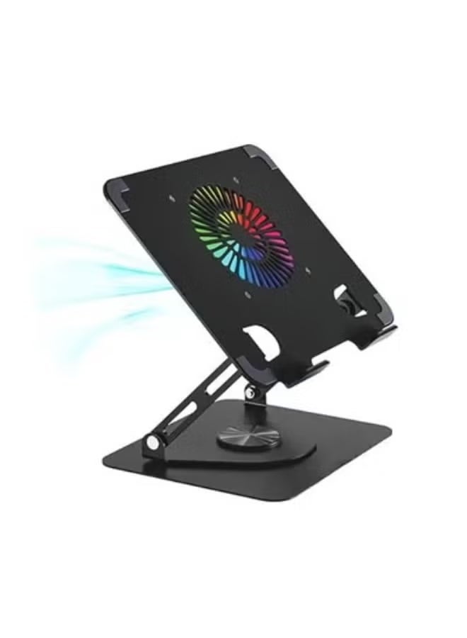 Foldable & Portable Laptop Stand with 360° Rotating Base – Adjustable RGB Fan, Double USB, Supports 10–19” Laptops - Image 1
