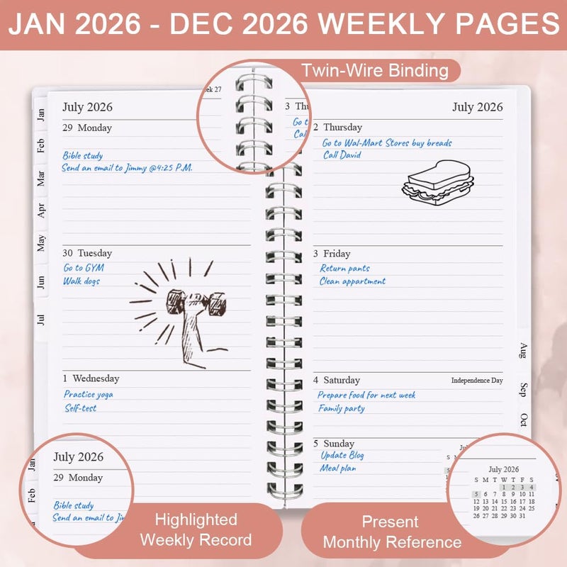 Getvow 2026 Pocket Planner/Calendar - January 2026 - December 2026, A6 Weekly & Monthly Organizer Notebook & Journal to Track Goals, Easy to Organize Your Daily Life, 3.75" x 6.75", Pink - Image 3