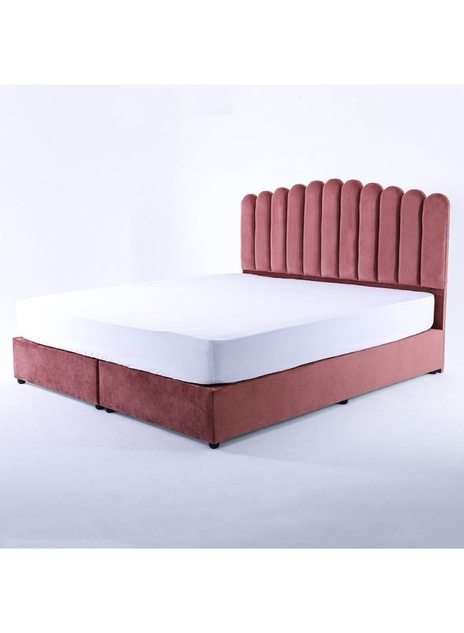 Karnak Almira Upholstered Velvet Bed Frame Bedroom Furniture Strong And Sturdy Modern Design Wooden Bed | Quiet & Comfortable Bed (King - 180x200cm, Pink) - Image 3