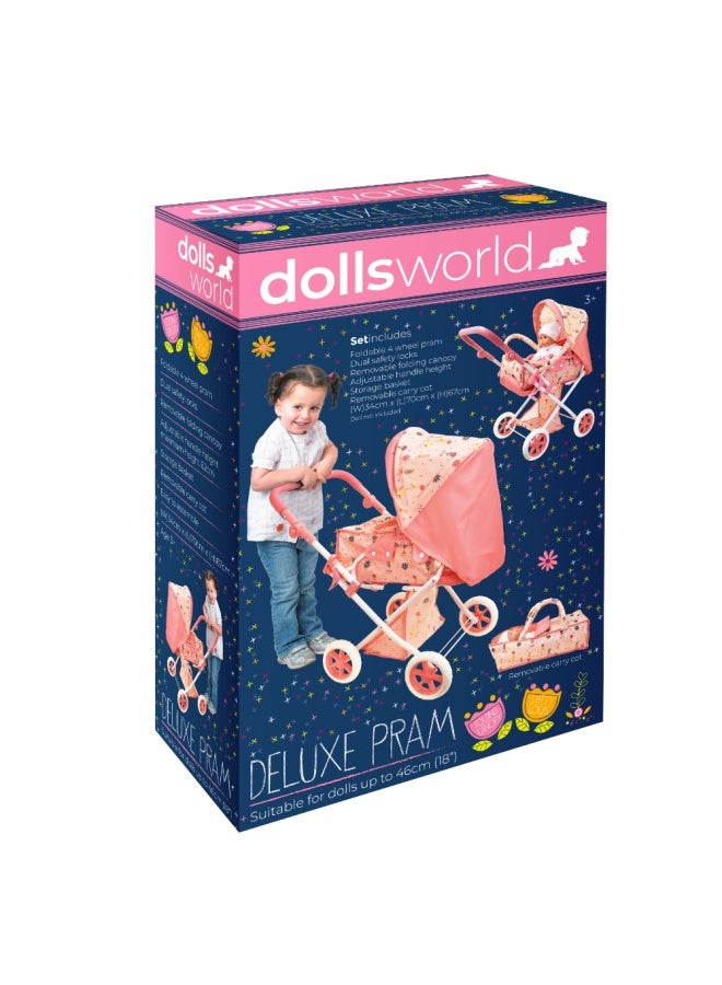 dolls world Deluxe Folding Pram For Dolls Up To 18 inch from Peterkin gift for kids of Age above 3 years - Image 1