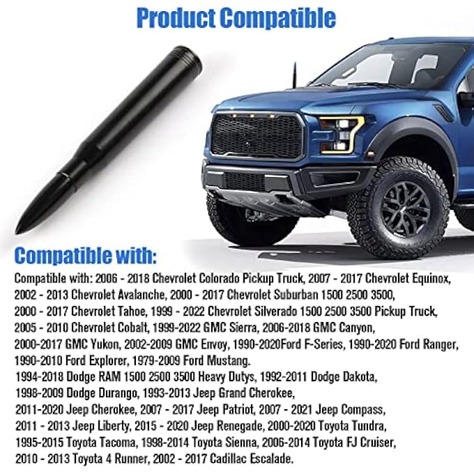 BJSIA Universal Car Antenna Replacement Compatible With Ford Dodge Chevrolet Gmc Jeep Toyota Truck Replacement Antenna  Made Of Rugged Billet And Aluminum Black Car Accessories - Image 5