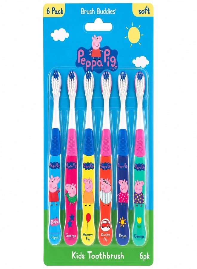 Brush Buddies Peppa Pig Kids Toothbrushes 6 Pack Soft Bristles Ages 2+ Peppa Pig George Pig Mummy Pig Daddy Pig Kids Toothbrush Set Small Head Easy Grip Handle Manual Oral Care - Image 1