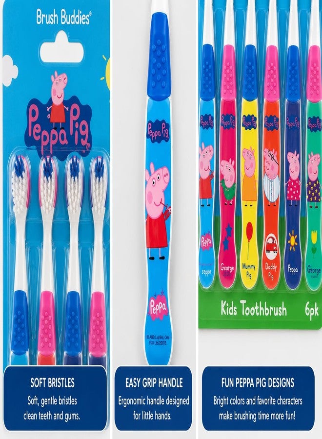 Brush Buddies Peppa Pig Kids Toothbrushes 6 Pack Soft Bristles Ages 2+ Peppa Pig George Pig Mummy Pig Daddy Pig Kids Toothbrush Set Small Head Easy Grip Handle Manual Oral Care - Image 4