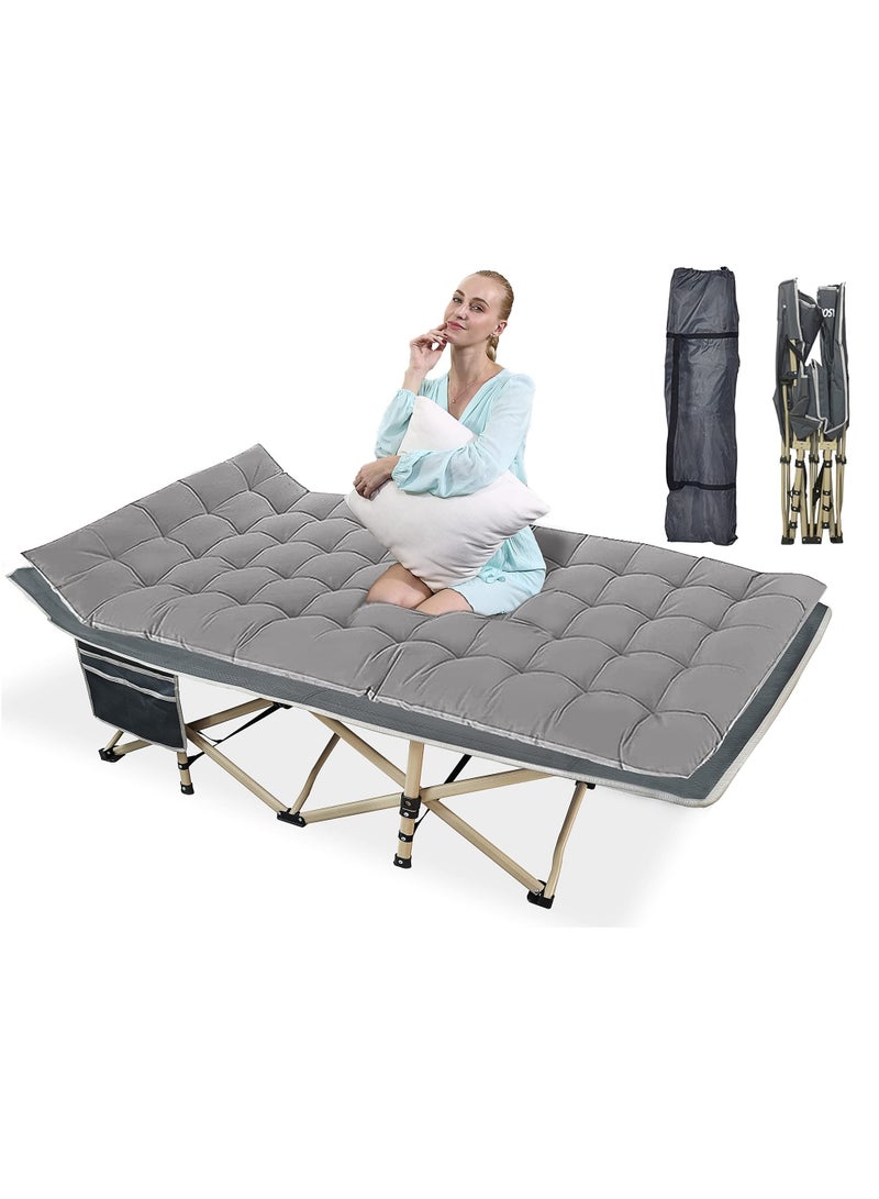 Cyber Portable Camping Cot, Sleeping Cot for Adult, 190*71cm Extra Wide Heavy Duty Folding Cot Max Load 600LBS with Thick Mattress and Carry Bag, Portable Camping Bed for Outdoor Camping and Office - Image 1