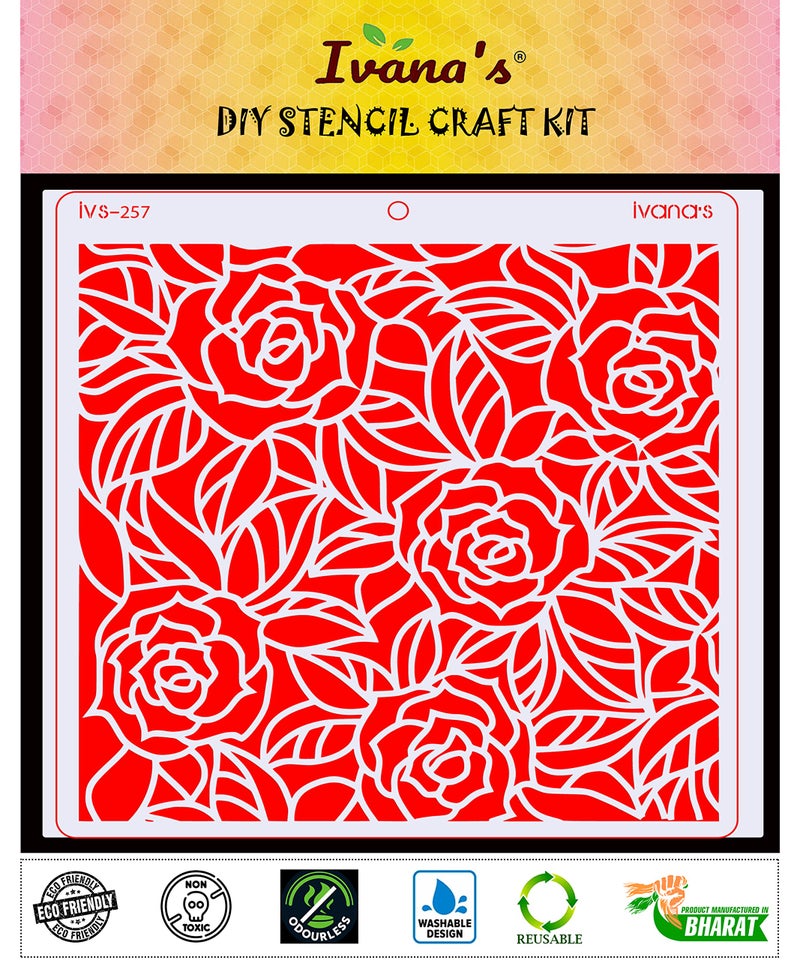 IVANA'S Rose Flower Reusable Stencil for Art & Craft, DIY Decorative Stencil for Painting on Canvas, Fabric, Cloth, Paper, Glass, Furniture and Wall, Size - 6 x 6 inch, Pack of 1, IVS-257, Off White - Image 2
