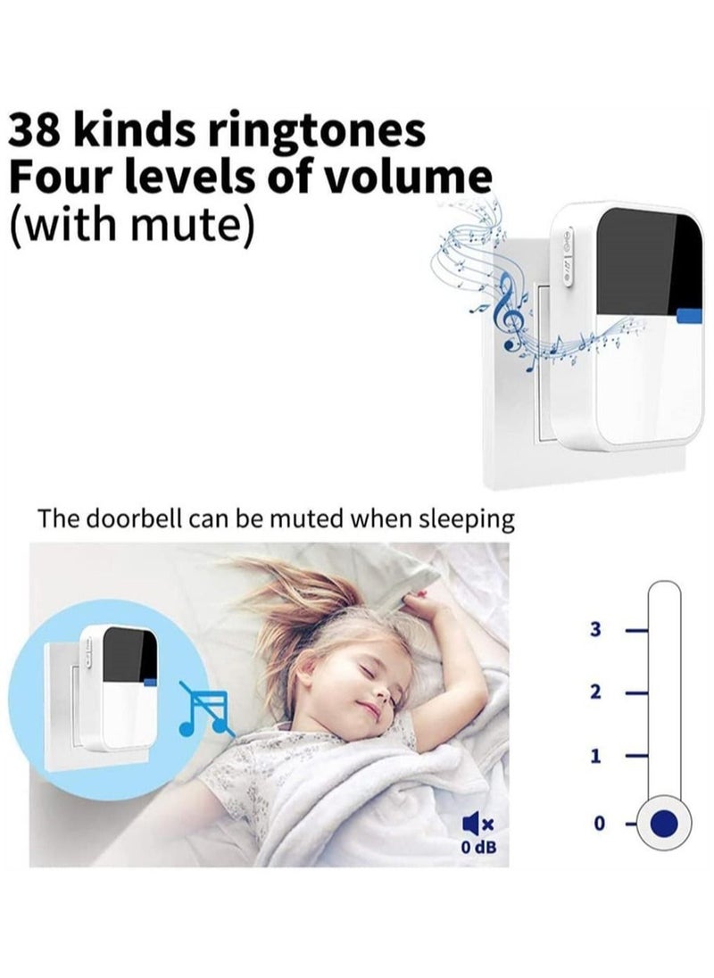 Y&D Self Powered Wireless Doorbell, No Battery Required Door Chime Kit with Weatherproof Transmitter and Receiver 500 fts Control Range 3 Volume 38 Melodies (1 Push Botton + 2 Chimes)  - Image 3