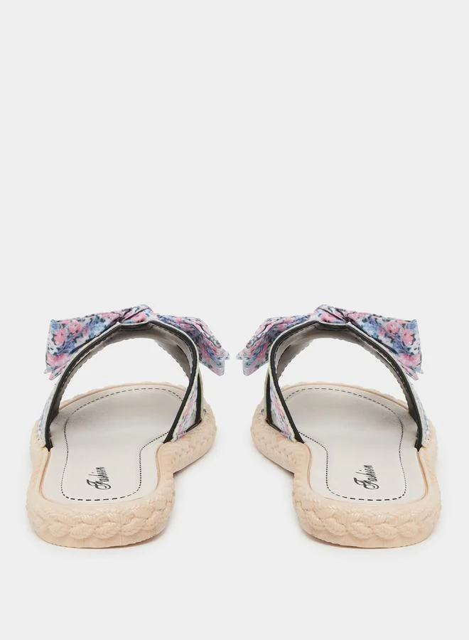 Take Two Take Two Floral Print Bow Detail Flat Sandals