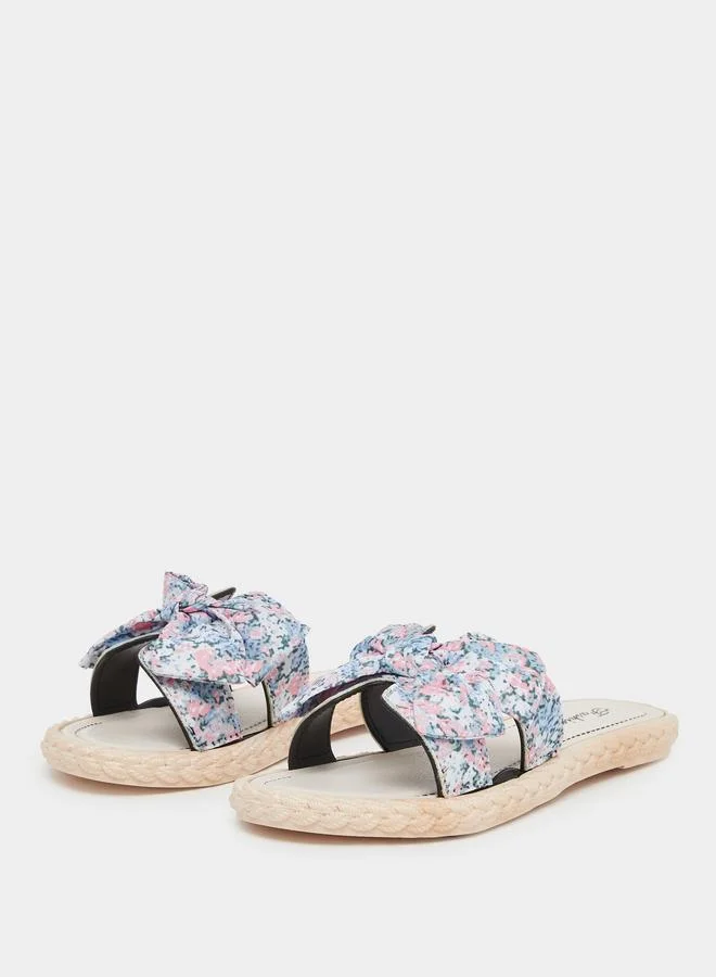 Take Two Take Two Floral Print Bow Detail Flat Sandals