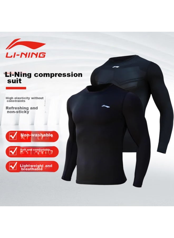 Li-Ning Li-ning Quick-dry Shirt For Men, Spring And Summer Tight-fitting Running Sports Compression Shirt, Fitness Training Wear, Yoga Wear, Long-sleeve Top, Size S - Image 1
