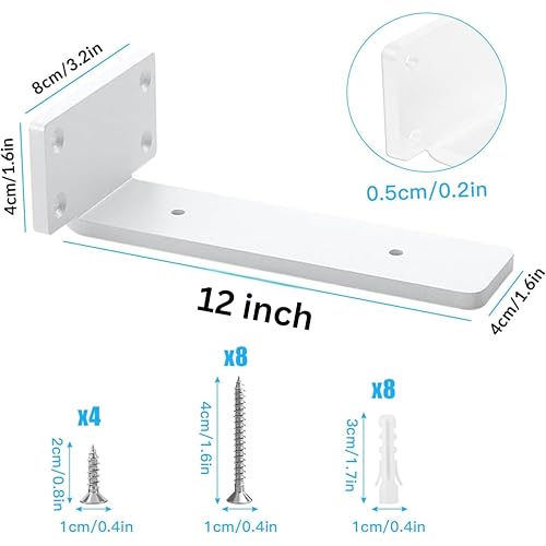 HIRVALL ® 12 Inch Shelf L Shape Pack of 4 White 160 lbs Load Capacity, Metal Brackets for Floating & Wooden Shelves - Novel Shape, 1/5 Inch Thick, Rust-Proof Wall Mount Bracket - Image 2