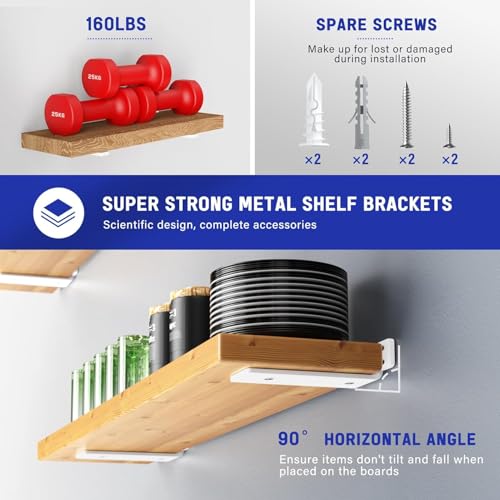 HIRVALL ® 12 Inch Shelf L Shape Pack of 4 White 160 lbs Load Capacity, Metal Brackets for Floating & Wooden Shelves - Novel Shape, 1/5 Inch Thick, Rust-Proof Wall Mount Bracket - Image 5