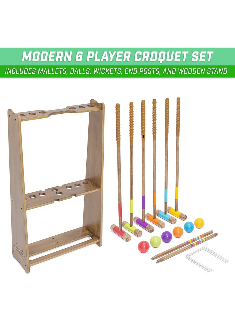 GoSports GoSports Premium Wood Stained Six Player Croquet Set with Handcrafted Wooden Stand Medium  - Image 2