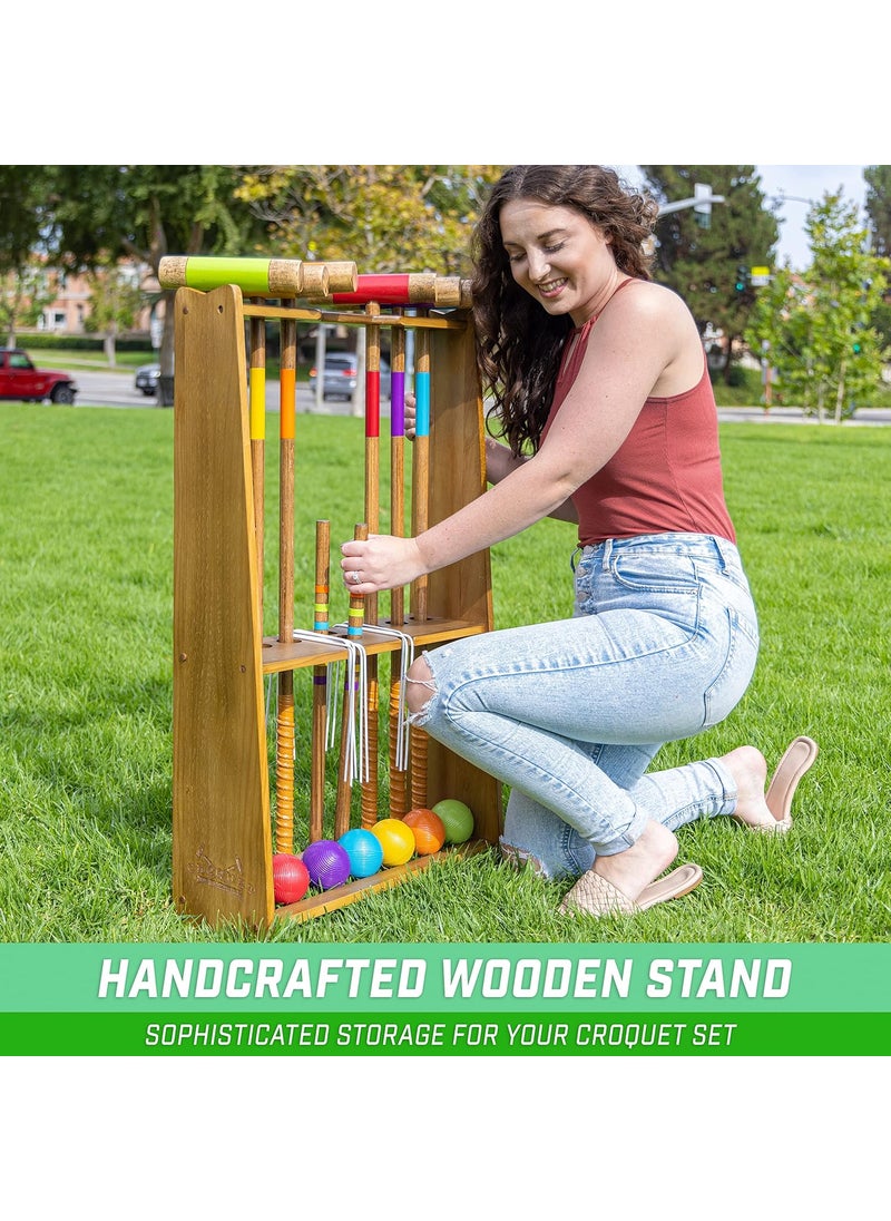 GoSports GoSports Premium Wood Stained Six Player Croquet Set with Handcrafted Wooden Stand Medium  - Image 3