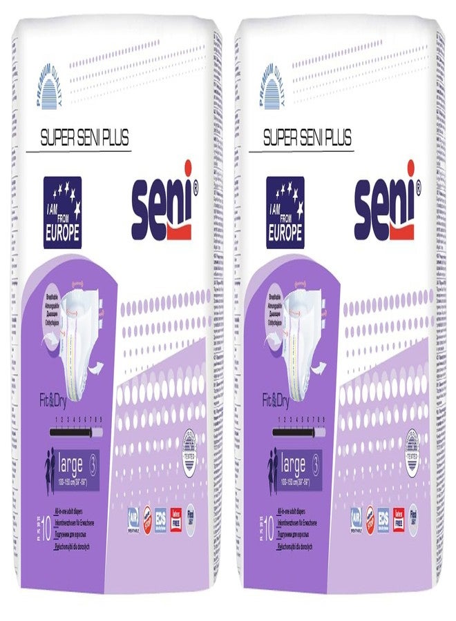 SENI Super Seni Plus breathable tape style adult diapers | double wetness indicator | premium fasteners | latex free | ultra absorbent | odour stop | dermatologically tested | side leakage protection |size large | waist size 39" - 59" (100 cm - 150 cm) | Pack of 2 | 10 Pcs - Image 1