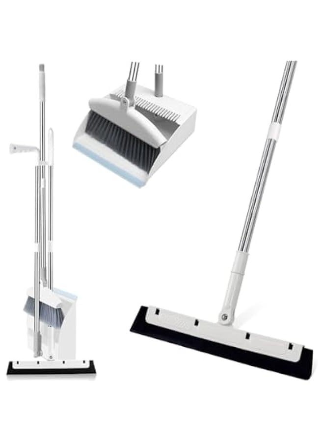 TRASSLE Broom and Dustpan Set, Long Handle Dustpan and Brush Sets with 180 Degree Rotating Broom, Foldable Standing Broom And Dustpan Set, for Kitchen Home Office Lobby Sweeping  - Image 1