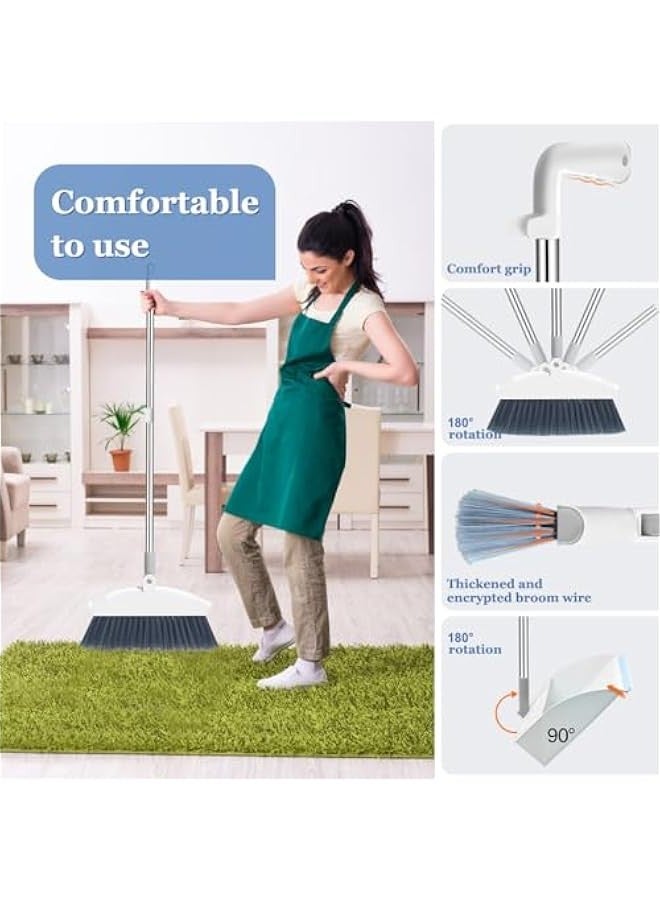 TRASSLE Broom and Dustpan Set, Long Handle Dustpan and Brush Sets with 180 Degree Rotating Broom, Foldable Standing Broom And Dustpan Set, for Kitchen Home Office Lobby Sweeping  - Image 5