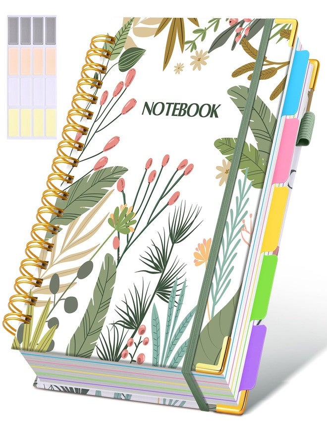 dilitego Hardcover Spiral Notebook journal with Removable Dividers Tabs, 300 Pages 5 Subject Notebook College Ruled, 100GMS Notebooks for Work School Note taking,Lined Journal for Women,Colorful Botanicals - Image 1