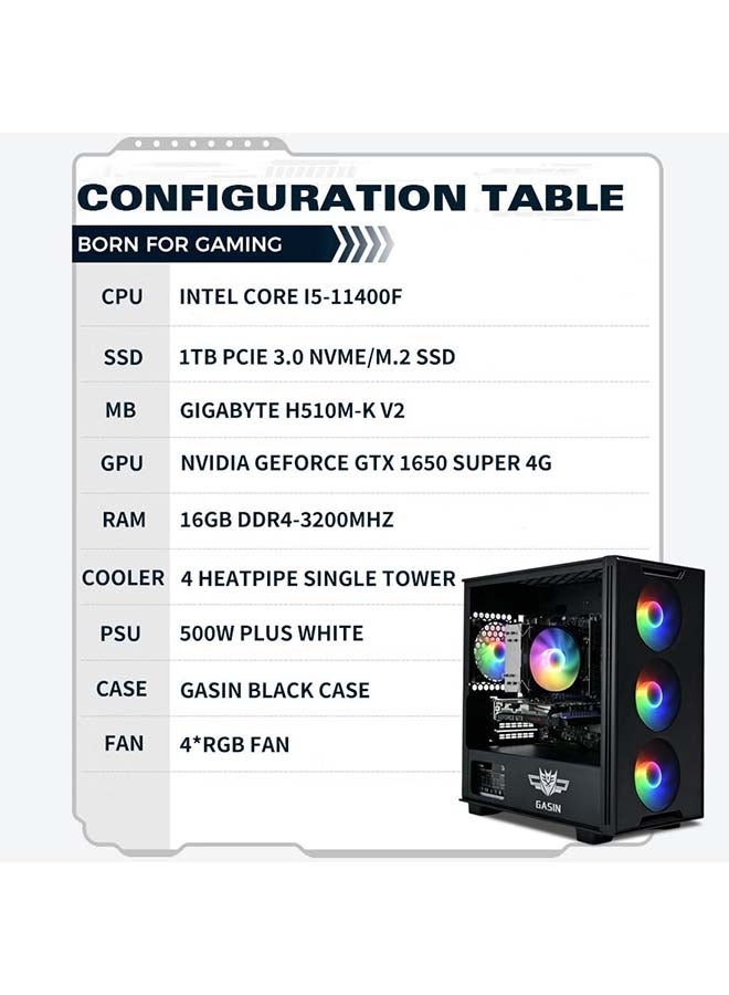 غاز كمبيوتر ألعاب بمعالج Core i5-11400F/قرص اس اس دي سعة 1 تيرابايت/ذاكرة وصول عشوائي (رام) سعة 16 جيجابايت/ذاكرة وصول عشوائي (رام) سعة 3200 ميجابايت/نظام تشغيل ويندوز 11/بطاقة رسومات NVIDIA GeForce GTX 1650 Super Graphics سعة 4 جيجابايت/ أسود - Image 4