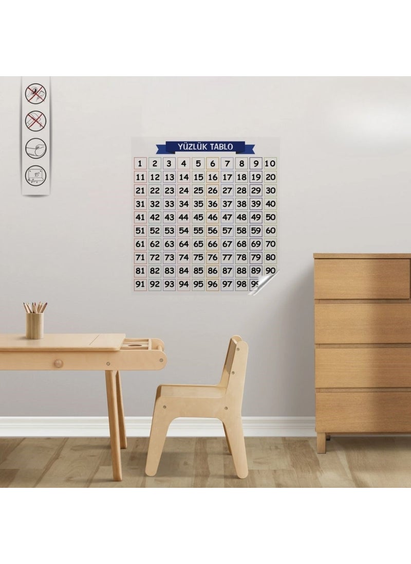 Buffer - ® Math Teaching Hundred Table Leaves No Mark on the Wall Smart Paper Non-Adhesive Static 60X60 cm - Image 1