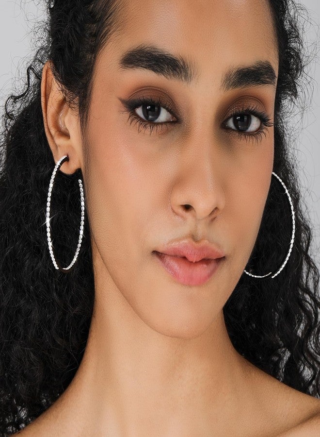 KesaPlan Large Hoop Earrings for Women Black Earrings Silver Crystal Hoop Earring 14K Gold Plated Rhinestone Earrings Big Cubic Zirconia Hoop Earrings Party Dance Fashion Hypoallergenic Jewelry Gift for Her 40/50/60 mm Sparkly Hoops With Crystals for Womens - Image 3