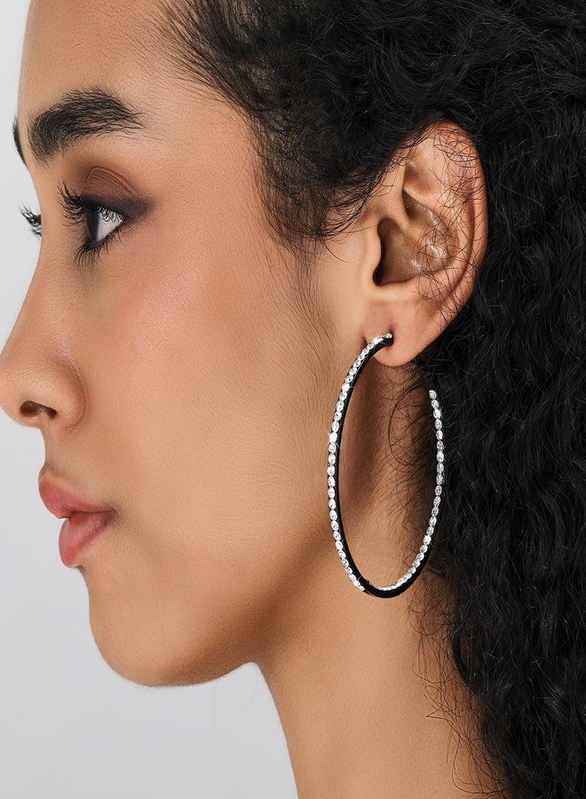 KesaPlan Large Hoop Earrings for Women Black Earrings Silver Crystal Hoop Earring 14K Gold Plated Rhinestone Earrings Big Cubic Zirconia Hoop Earrings Party Dance Fashion Hypoallergenic Jewelry Gift for Her 40/50/60 mm Sparkly Hoops With Crystals for Womens - Image 5