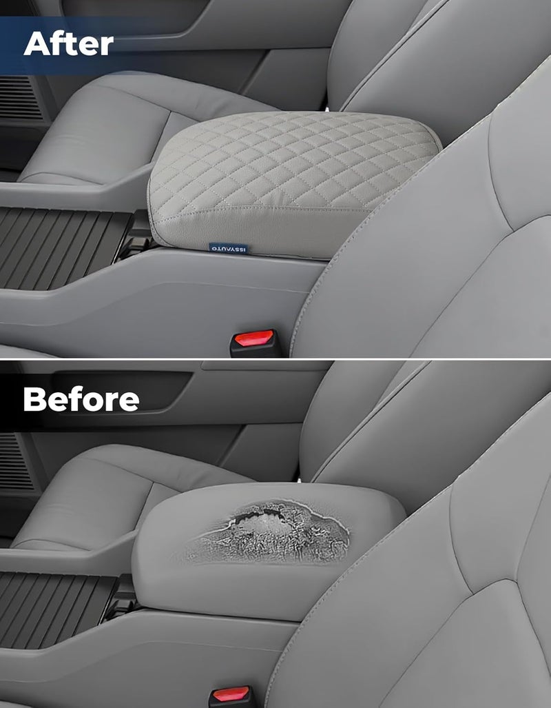 ISSYAUTO غطاء وحدة التحكم الوسطى متوافق مع 2009-2015 بايلوت، غطاء جلد لغطاء مسند الذراع، تغطية لمسند الذراع للسيارة، غطاء وحدة التحكم الوسطى المتين، رمادي - Image 3