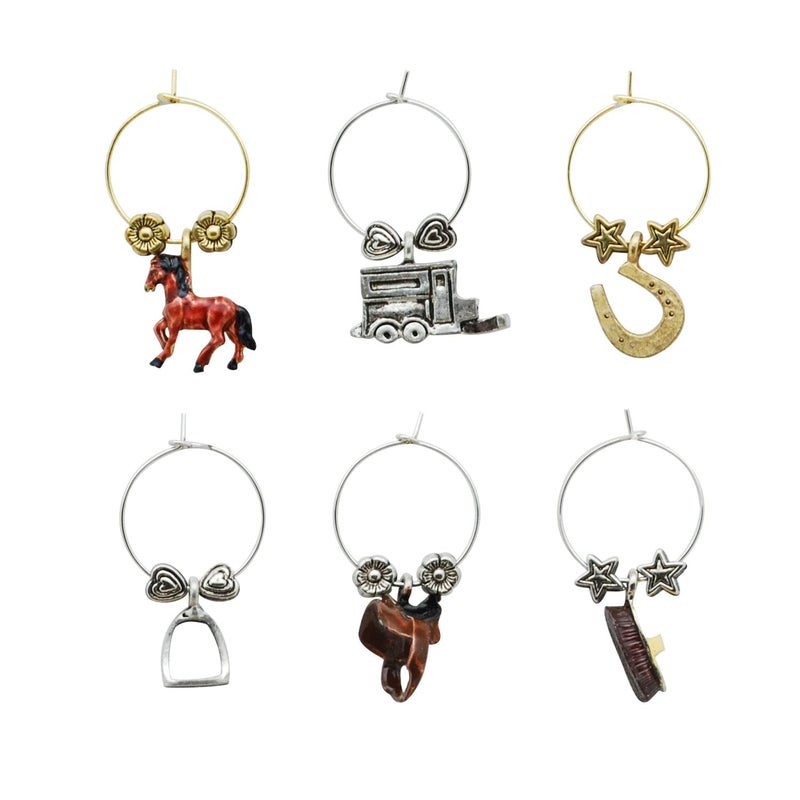 Wine Things Equestrian Wine Charms, Zinc Alloy Wine Glass Tags for Stem Glasses, Drink Markers Identifiers for Parties, Tastings, and Entertaining, Multicolor, Set of 6 - Image 2