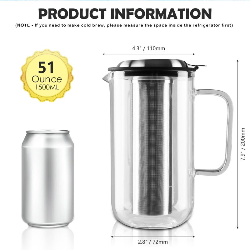 Aquach 51oz Glass Teapot with Stainless Steel Removable Infuser, Stovetop & Dishwasher Safe, Ideal for Loose & Blooming Tea Brewing - Image 3