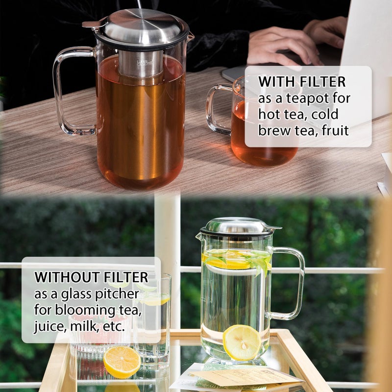 Aquach 51oz Glass Teapot with Stainless Steel Removable Infuser, Stovetop & Dishwasher Safe, Ideal for Loose & Blooming Tea Brewing - Image 4