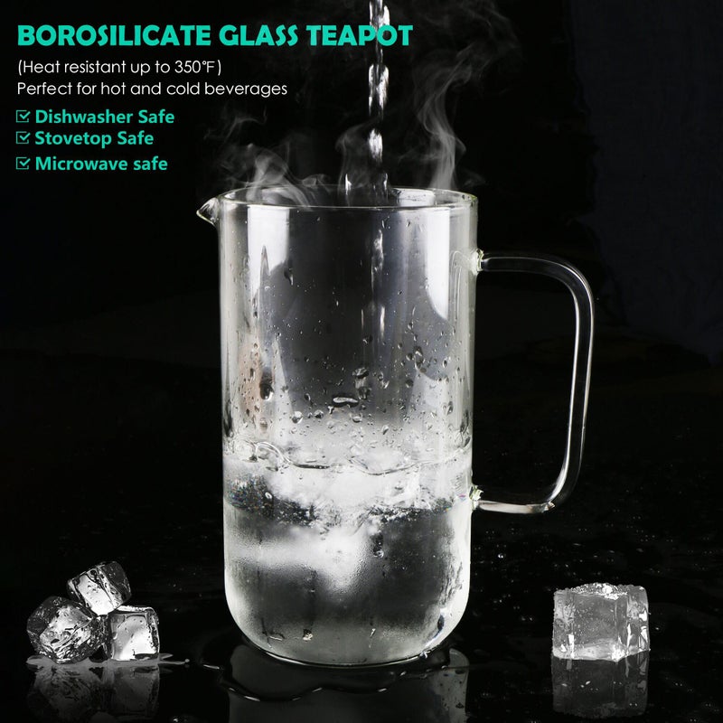 Aquach 51oz Glass Teapot with Stainless Steel Removable Infuser, Stovetop & Dishwasher Safe, Ideal for Loose & Blooming Tea Brewing - Image 2