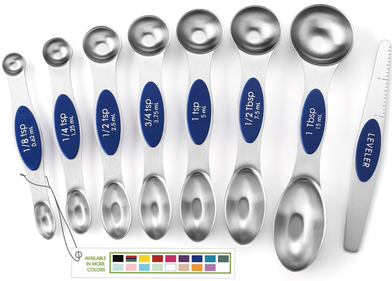 Spring Chef Stainless Steel Magnetic Measuring Spoons Set of 8 with Leveler, Heavy Duty Teaspoon & Tablespoon Measuring Spoons With Strong N45 Magnets, Kitchen Gadgets for Baking & Cooking - Sapphire - Image 1