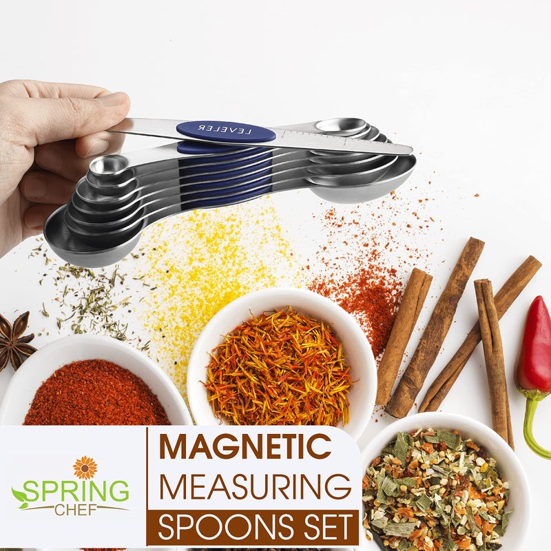 Spring Chef Stainless Steel Magnetic Measuring Spoons Set of 8 with Leveler, Heavy Duty Teaspoon & Tablespoon Measuring Spoons With Strong N45 Magnets, Kitchen Gadgets for Baking & Cooking - Sapphire - Image 2