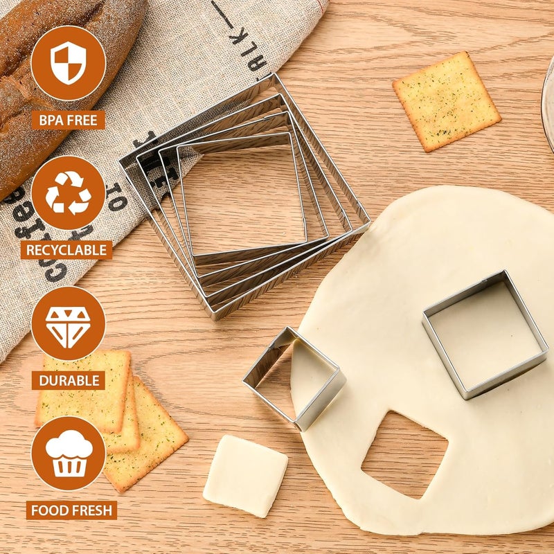 GLECTG 6 PCS Square Cookie Cutter Set - Cookie Cutters (1.5-4 Inch), Stainless Steel Set for Baking, Cookies, Biscuits & DIY - Durable Square Cutters for Holiday & Daily Use - Image 4
