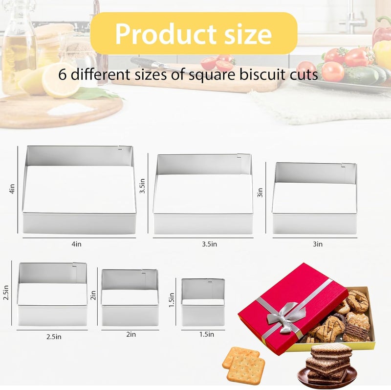 GLECTG 6 PCS Square Cookie Cutter Set - Cookie Cutters (1.5-4 Inch), Stainless Steel Set for Baking, Cookies, Biscuits & DIY - Durable Square Cutters for Holiday & Daily Use - Image 2
