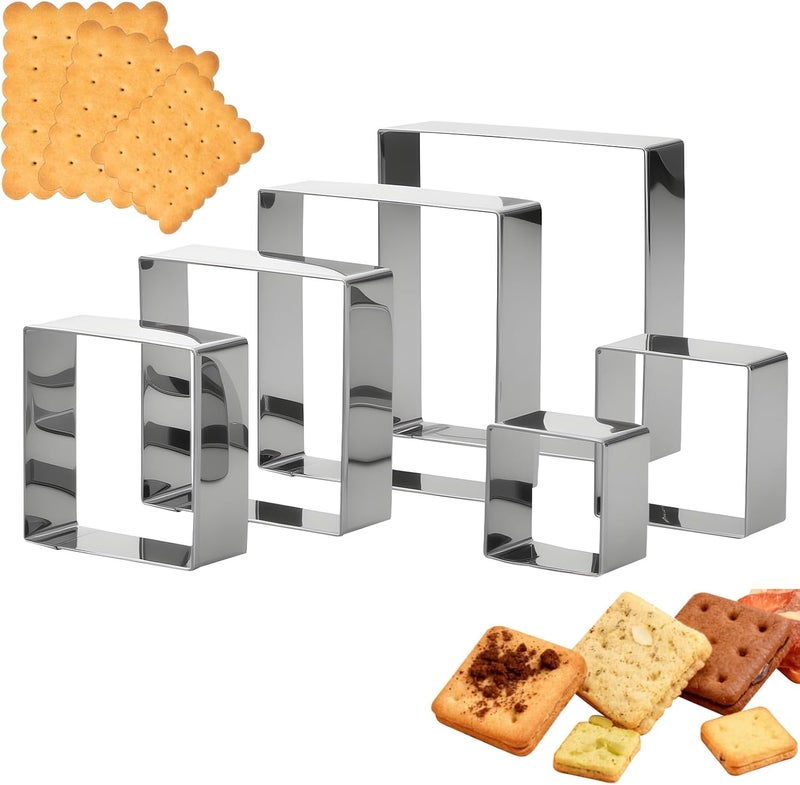 GLECTG 6 PCS Square Cookie Cutter Set - Cookie Cutters (1.5-4 Inch), Stainless Steel Set for Baking, Cookies, Biscuits & DIY - Durable Square Cutters for Holiday & Daily Use - Image 1