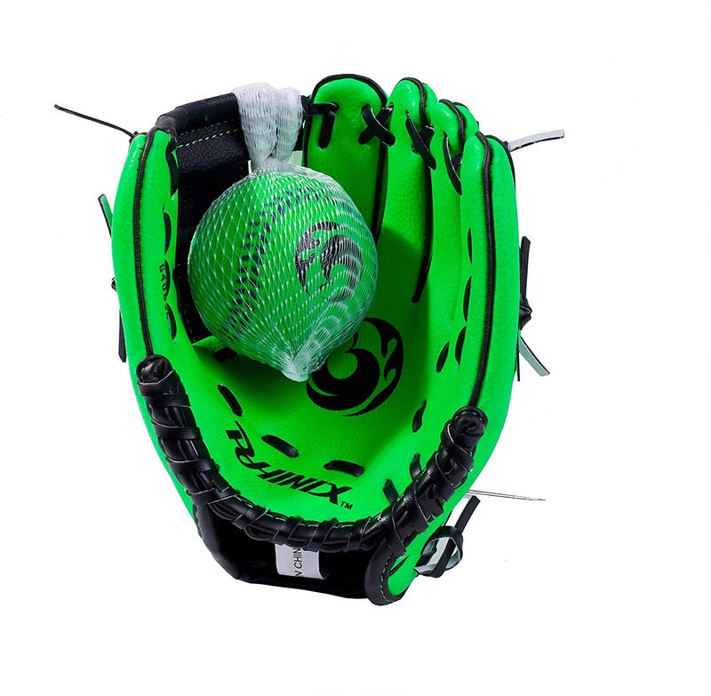 PHINIX 10" Baseball Glove Tee Ball Mitts and Soft Rubber Ball for Kids Beginner Play Training Right Hand Throw Green - Image 2