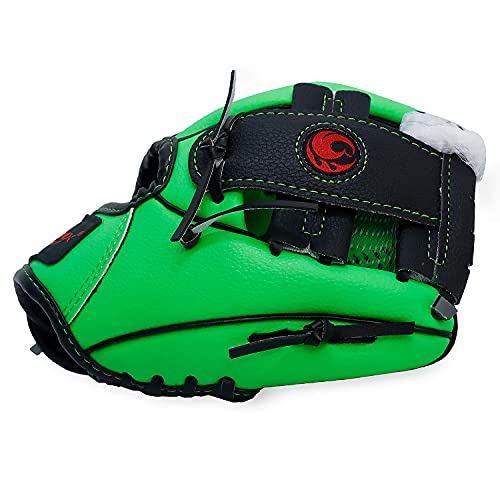 PHINIX 10" Baseball Glove Tee Ball Mitts and Soft Rubber Ball for Kids Beginner Play Training Right Hand Throw Green - Image 3