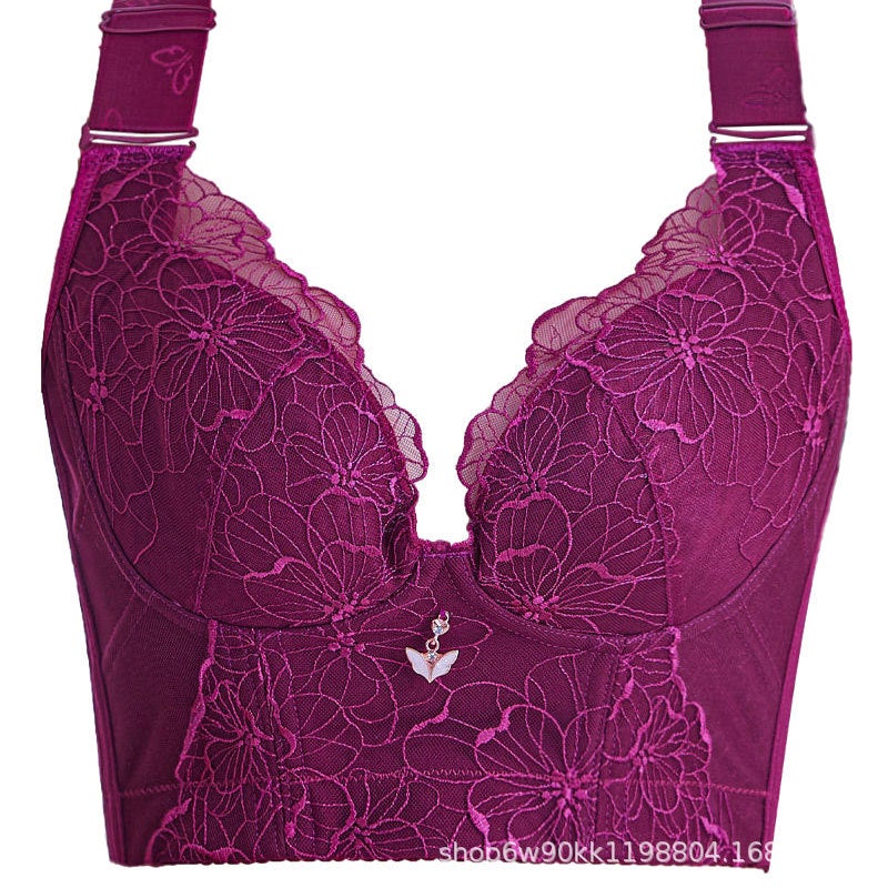 Foreign trade plus size bra chubby girl thin lace underwear womens wireless body shaping body shaping breast adjustment bra Cameo Brown  - Image 3